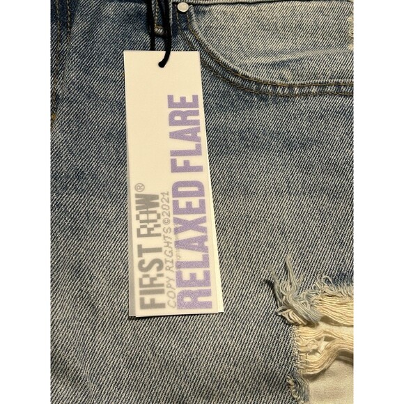 First Row Relaxed Flare Jeans 38x33 Distressed Raw Hem USA Flag Patch - Picture 2 of 8